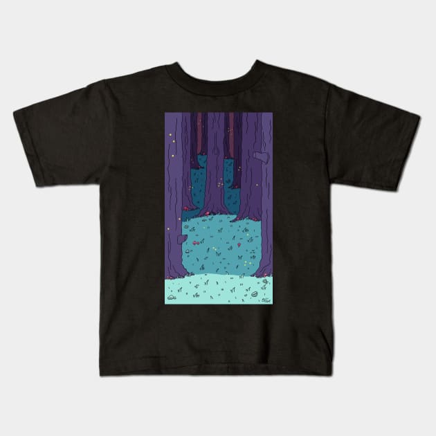 Woods (Night) Kids T-Shirt by OlivesDoodles